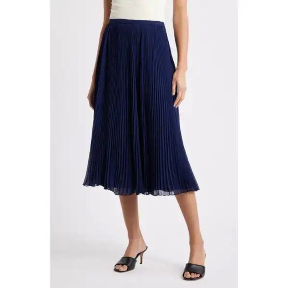 Reformation NEW Kella Pleated Skirt in Navy 4